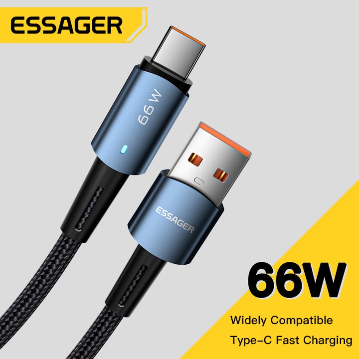 Cáp sạc nhanh ESSAGER 6A 66W usb type c có đèn led đa năng tiện dụng cho điện thoại