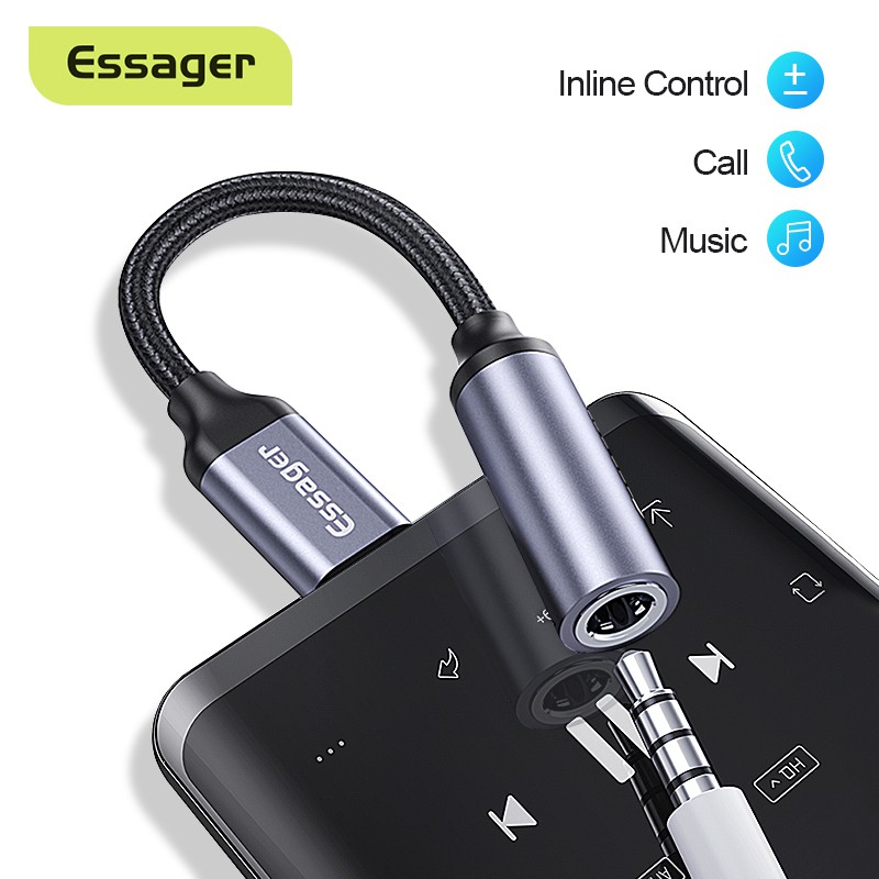 Cáp chuyển đổi tai nghe ESSAGER E01 AUX đầu Micro USB Type C sang 3.5mm