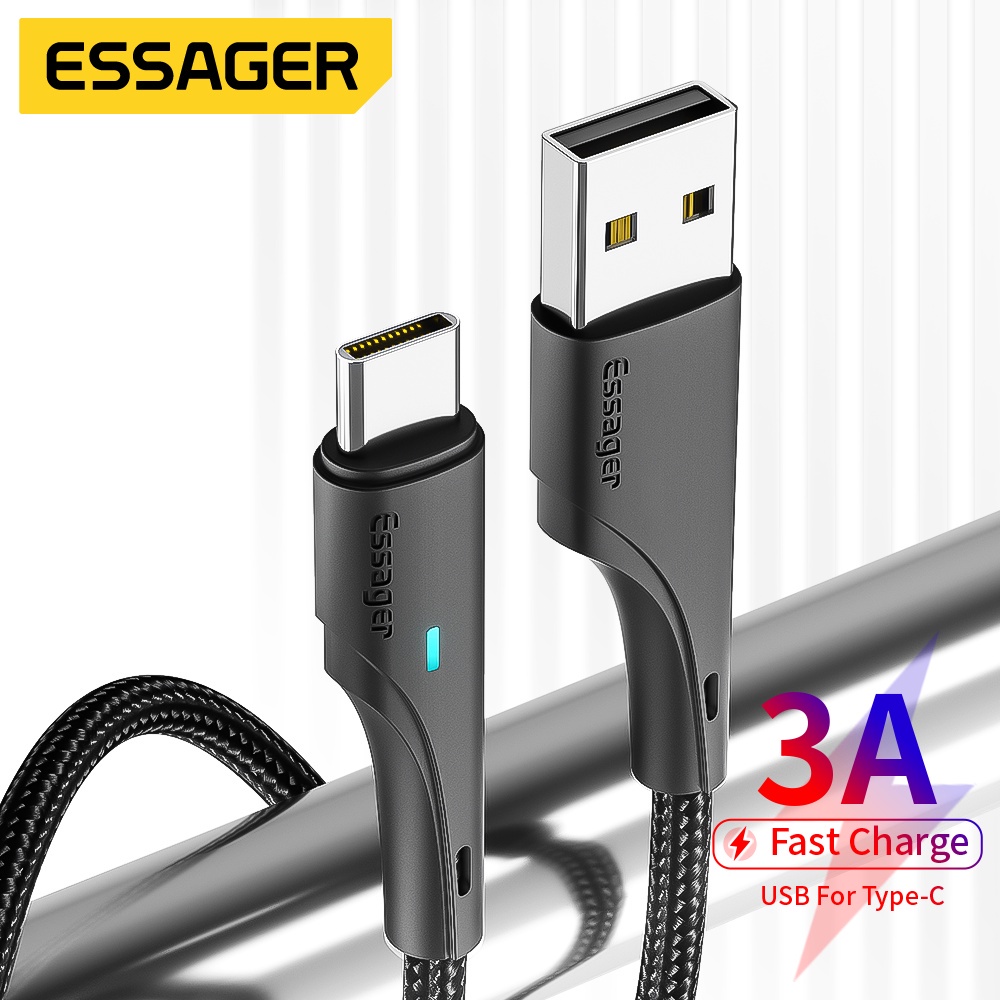 Dây cáp sạc nhanh ESSAGER usb type C 3a có đèn LED dài 0.25-3m cho điện thoại Realme Samsung