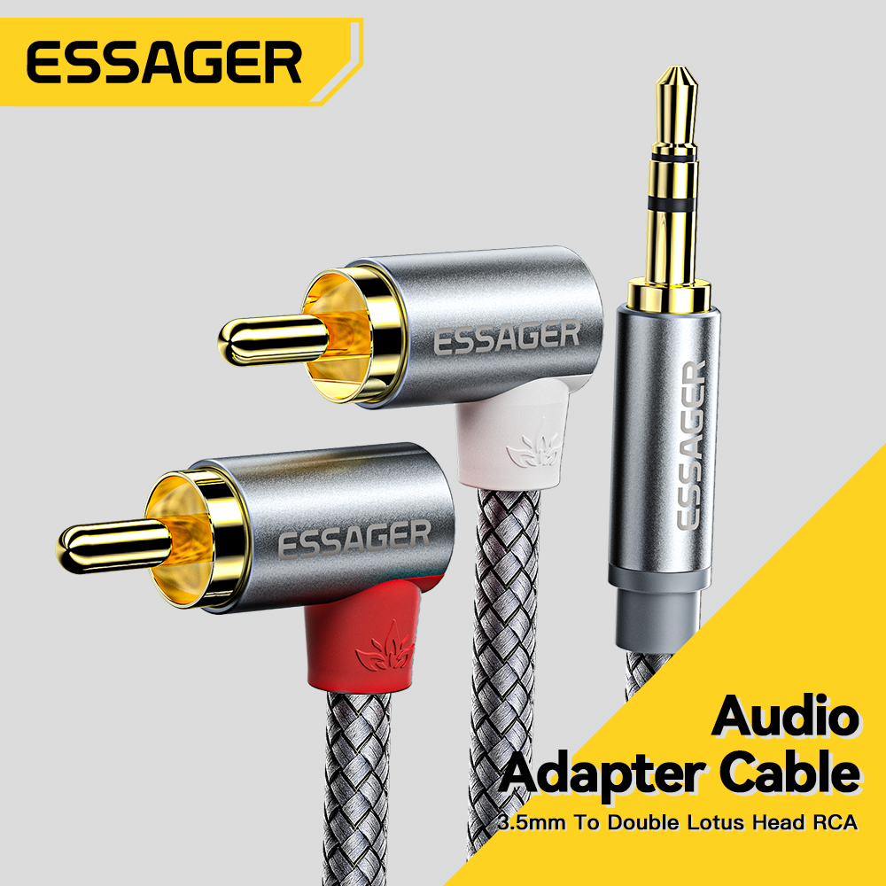 Cáp âm thanh ESSAGER kiểu chữ L giắc cắm 3.5mm sang 2 RCA cho TV Bõ Home Theater