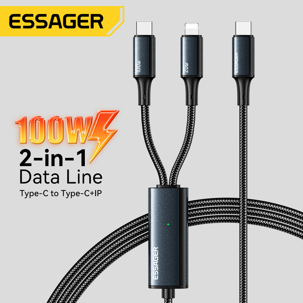 ESSAGER J 100W 2 Trong 1 Cáp Sạc Nhanh Cho Cổng Type C Và Cổng IP