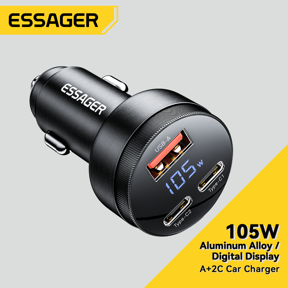 Essager Bộ Sạc Xe Hơi 105w 2c + usb Có Màn Hình Hiển Thị Kỹ Thuật Số Bằng