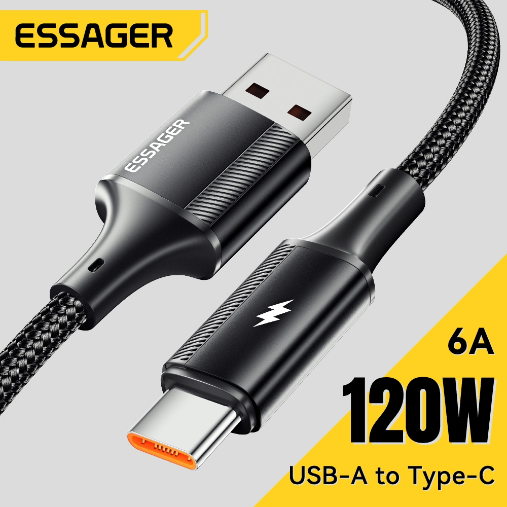 Cáp dữ liệu sạc nhanh ESSSGER 120W 6A USB A đến Type C cho điện thoại di động cá mập đen xiaomi redmi