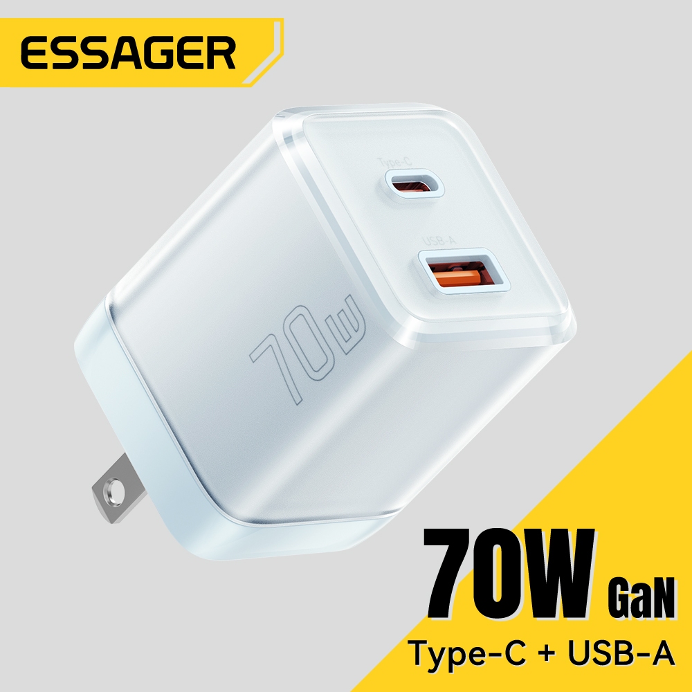 Essager 70W Gan Usb + Type C Bộ sạc nhanh hai cổng Hỗ trợ nhiệt độ thấp thông minh PD QC 3.0 cho điện thoại Xiaomi lp