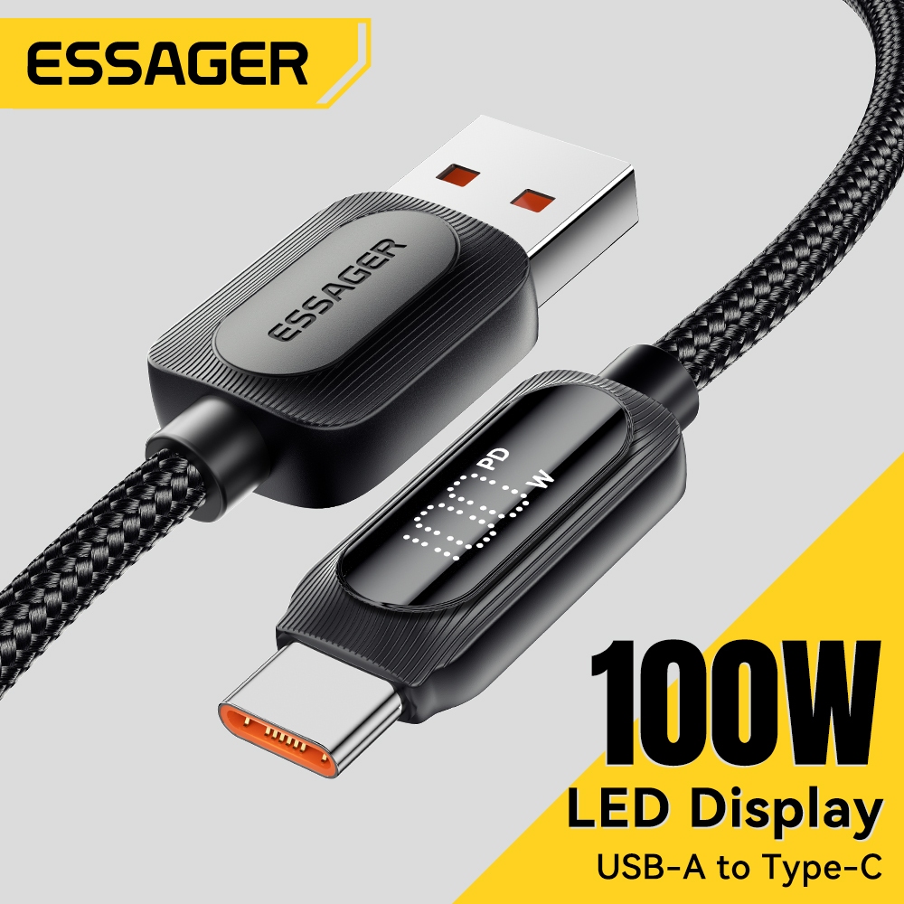 Cáp sạc nhanh màn hình kỹ thuật số ESSAGER 100W USB-A sang Type C 7A Cáp dữ liệu tương thích hoàn toàn