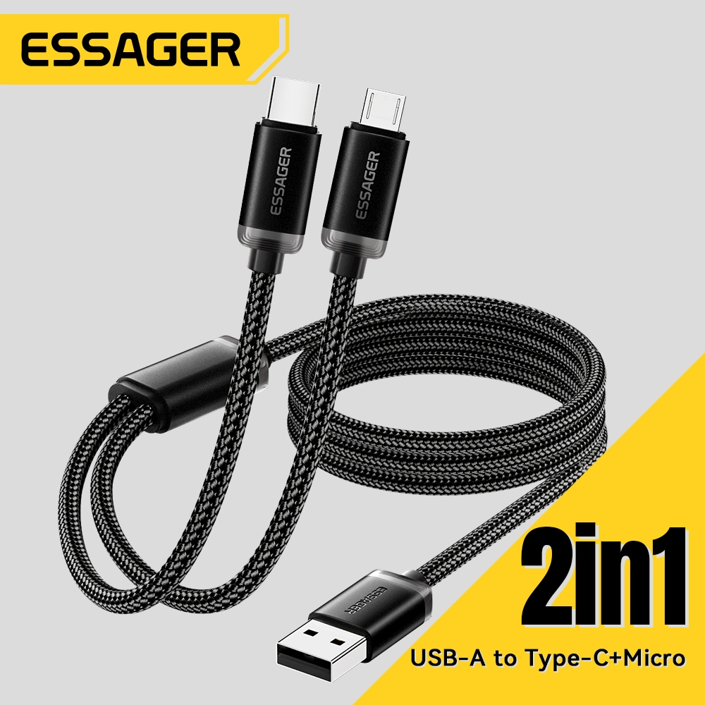 Essager 2A USB-A sang Type-C + Micro giao diện Cáp dữ liệu sạc nhanh 2 trong 1
