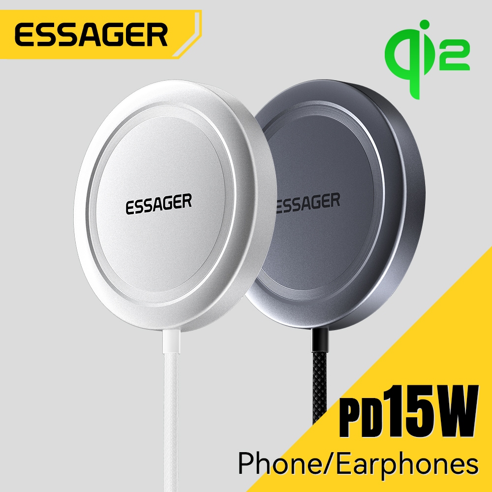 Bộ sạc sạc nhanh không dây từ tính hợp kim nhôm ESSAGER 15W Qi2 tương thích với 15W, 10W, 7.5W