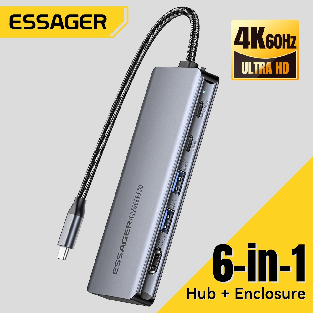 Essager 6 trong 1 / 7 trong 1 Type-C hub với ổ cứng mở rộng SSD Hộp ổ cứng đa chức năng Bộ chuyển đổi máy tính xách tay Đầu nối HDMI