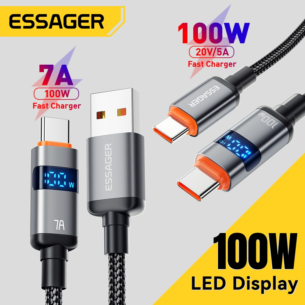 Essagerc-c / A-C Cáp sạc nhanh lõi đồng dày Màn hình kỹ thuật số Công suất sạc Chip đánh dấu điện tử tích hợp