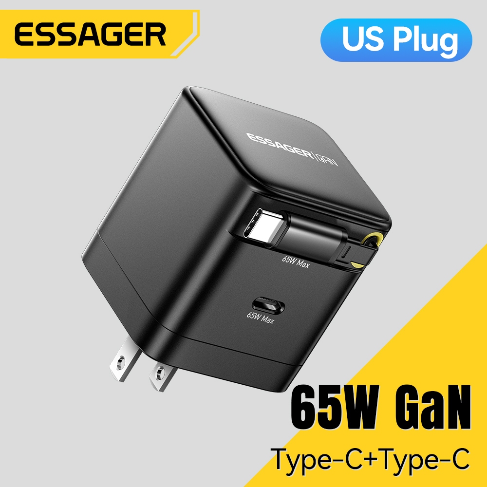 Cáp sạc GaN ESSAGER 65w Cáp Type-C + Bộ chuyển đổi sạc nhanh du lịch cổng Type-C