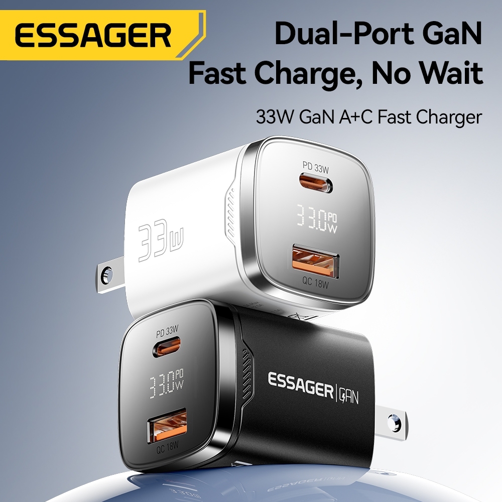 Essager GaN 33W USB C + A Bộ sạc nhanh Bộ chuyển đổi màn hình kỹ thuật số nguồn sạc nhanh