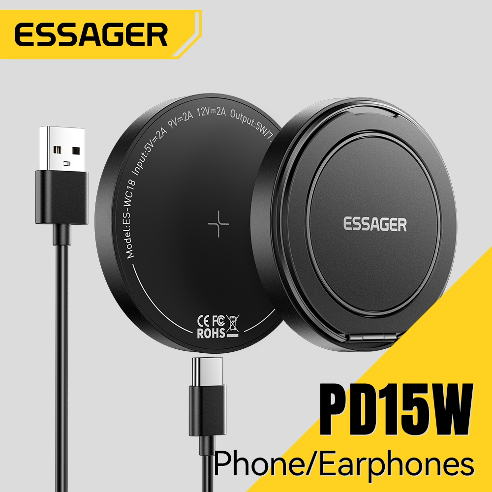 Bộ sạc không dây nhanh Essager 15W Bộ sạc không dây từ tính tương thích cho iP 16 / 15 / 14 / 13 / 12 / 11 Pro Max / Xr / Xsmax