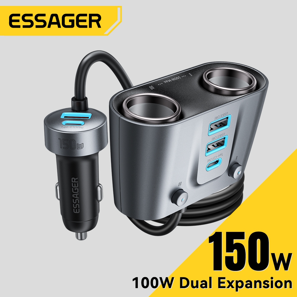 Essager 3 USB-A + 2 Type-C Plug Car Charger + 2 cổng Car Hot Lighter PD30W Sạc nhanh