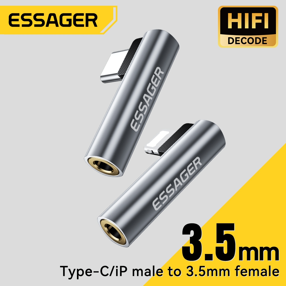 Essager Type C / L sang 3.5mm Bộ chuyển đổi âm thanh 90 độ Góc phải Nam sang Nữ Đầu nối USB C cho Huawei
