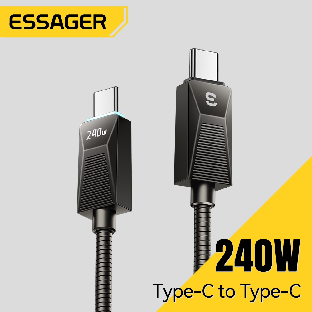 Essager 100W / 240W Type-C sang Type-C Cáp sạc nhanh Dây kim loại bằng thép không gỉ bền cho iPd
