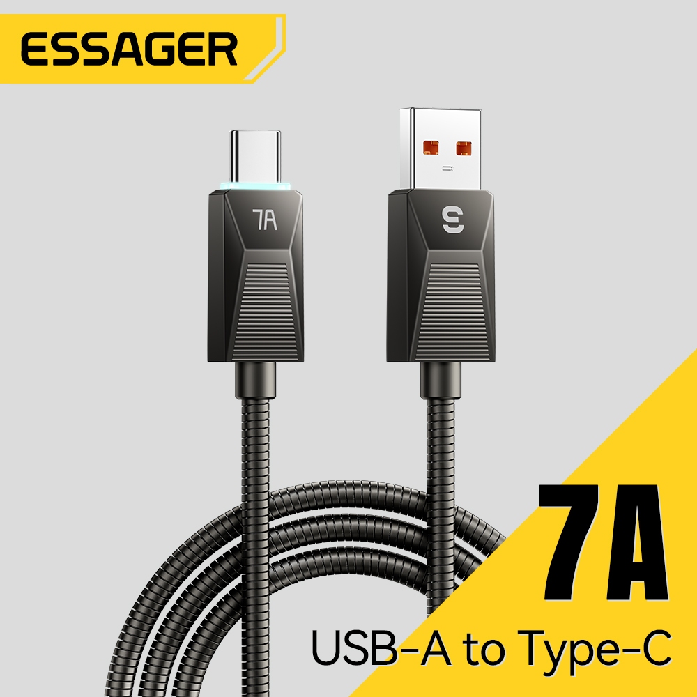 Essager 7A USB A – C Cáp sạc nhanh Dây kim loại bằng thép không gỉ bền cho Android & iPh