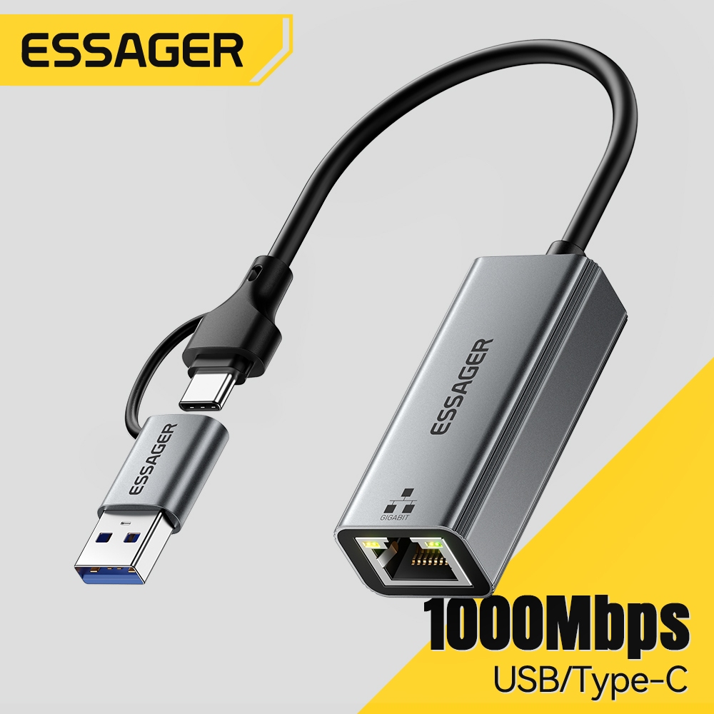 Essager 1000Mbps USB 3.0 / TypeC + USB 3.0 Sang Gigabit Ethernet Adapter RJ45 Card Mạng Cho PC Laptop