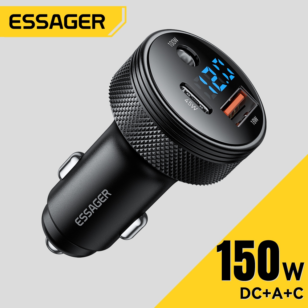 Essager 150W Màn hình kỹ thuật số Hợp kim nhôm Bộ sạc xe hơi DC USB Type C PD45W Sạc nhanh cho iP Samsung