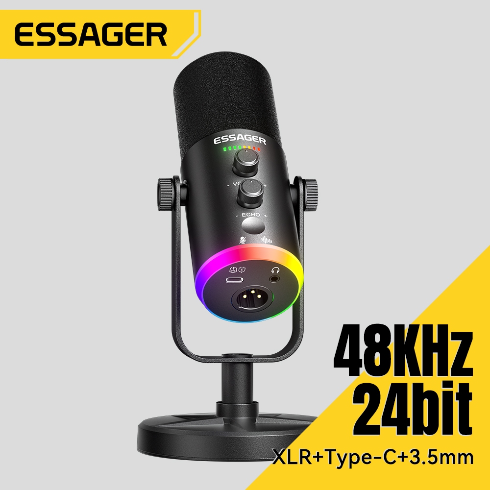Essager USB Micro RGB Gaming Mic Condenser Mic khử tiếng ồn Mic cho điện thoại di động máy tính