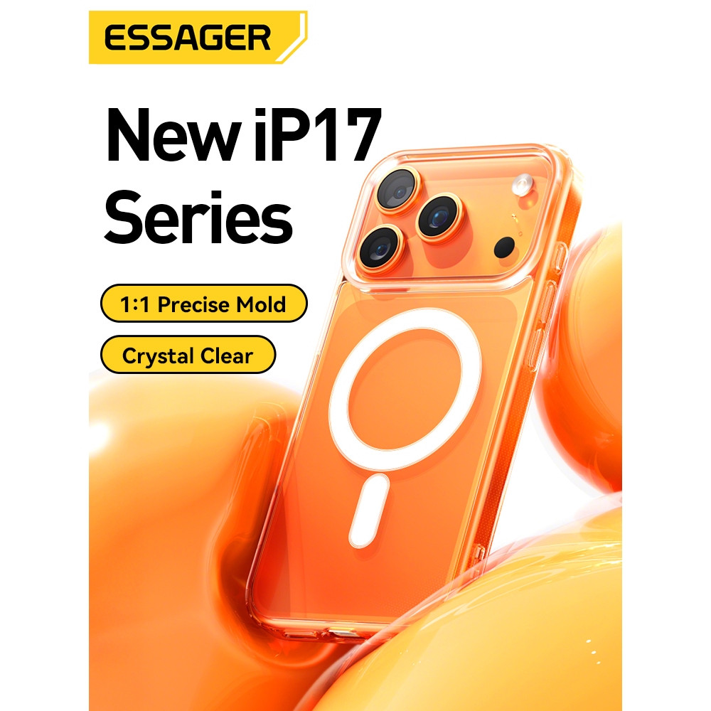 Essager Ốp Điện Thoại Trong Suốt Pha Lê Từ Tính Cho iP 17 Pro Max Trong Suốt Không Vàng