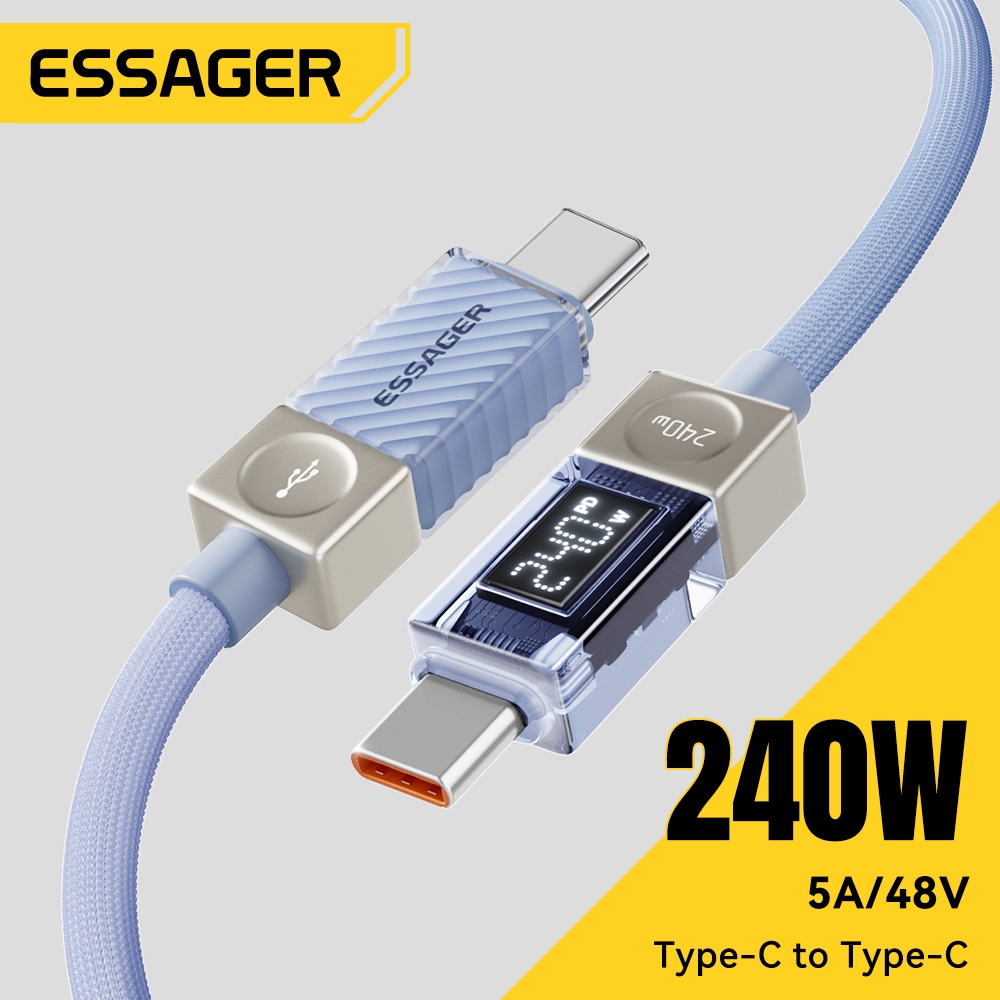 Essager Type-C sang Type-C Cáp 240W / 100W PD Sạc Nhanh USB C Sang USB C Dây Tích Hợp chip E-Marker Cho IP Điện Thoại Samsung