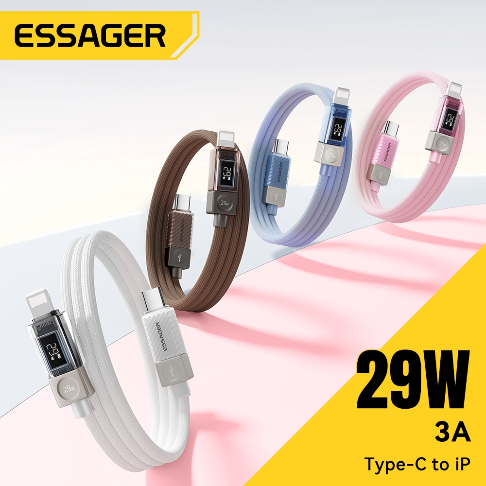Essager USB C Cáp dữ liệu sạc nhanh Hiển thị kỹ thuật số Nguồn điện cho dây sạc nhanh iP 14 13 PD 29W