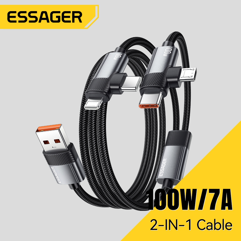Essager 100W Cáp Dữ Liệu Bốn Trong Một 24 Cáp Dữ Liệu Bện Sợi PP 7A Hỗ Trợ Dòng Điện Cao Nhiều Thiết Bị Sạc Nhanh Đồng Thời