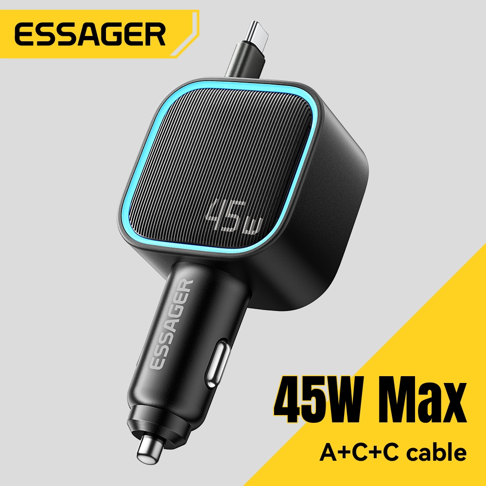 Cáp có thể thu vào ESSAGER 45W + Bộ sạc xe hơi USB-A + TYPE-C