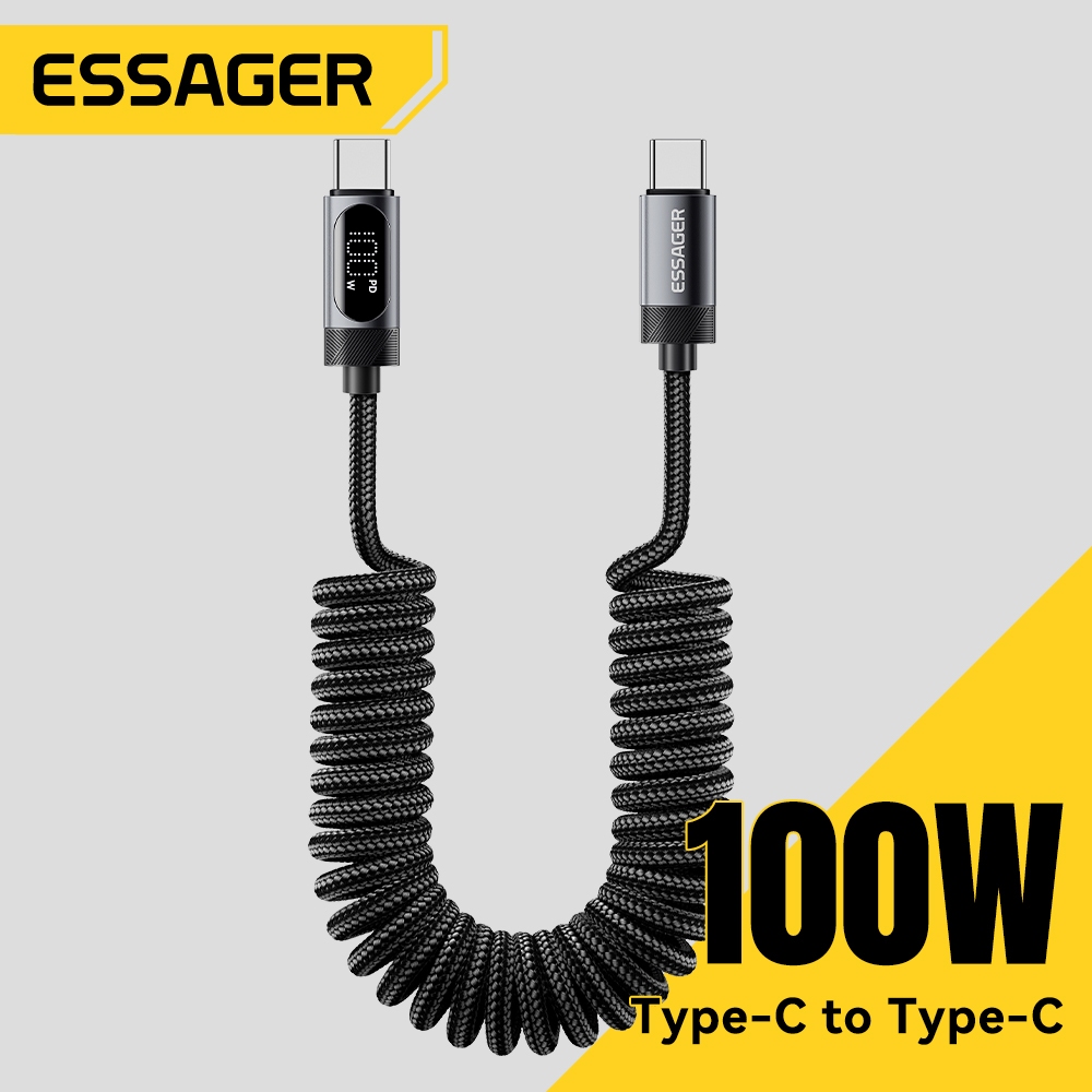 Essager 7A / 60W / 100W Cáp lò xo dòng điện cao Cáp dữ liệu sạc xe hơi Bện bền 1,2m 1,8m