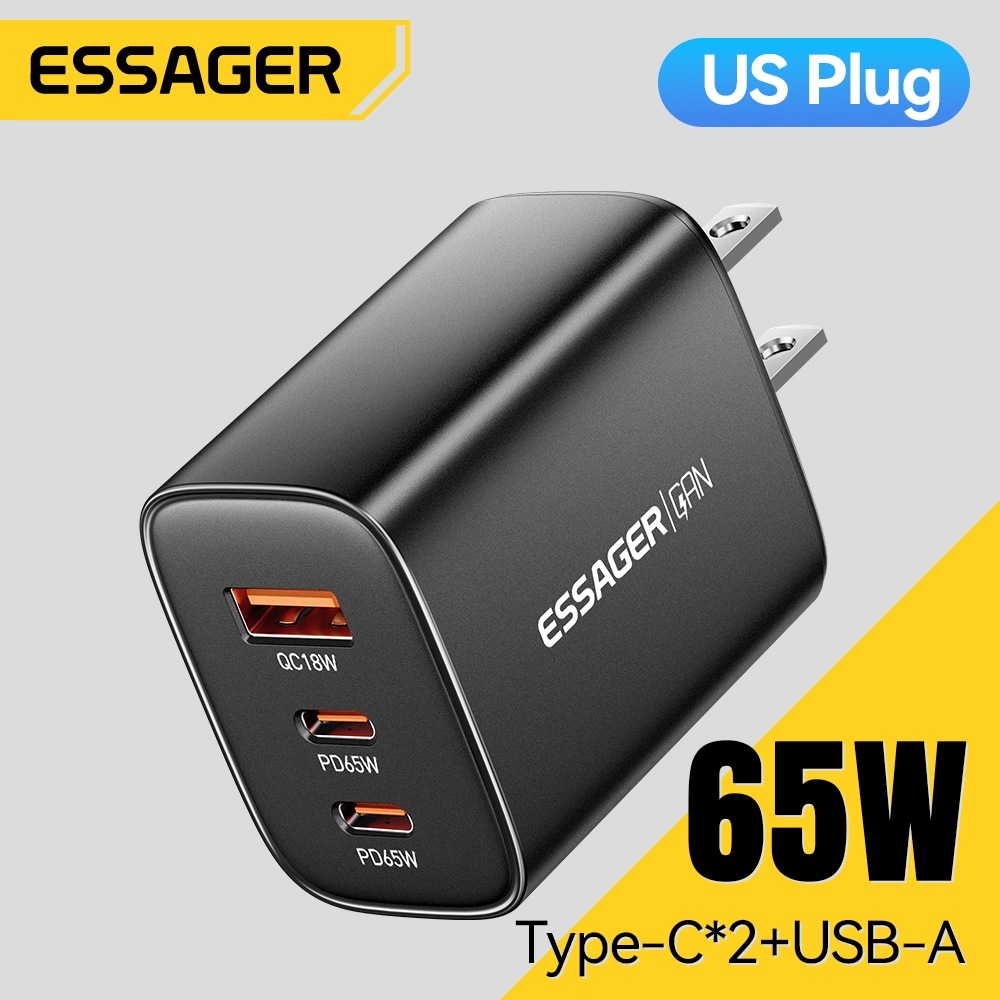 Essager 65W GaN2C1A Sạc Nhanh Thông Minh Nhiệt Độ Thấp Đa Thiết Bị Tương Thích Cho Laptop Điện Thoại Di Động Máy Tính Bảng