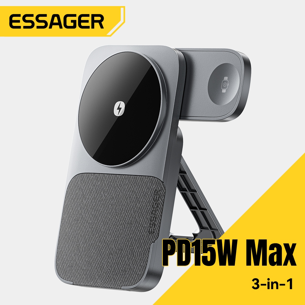 Bộ sạc không dây ESSAGER 15W có xả ba trong một và hỗ trợ sạc ba cho điện thoại di động Đồng hồ iP Tai nghe có thể gập lại và di động