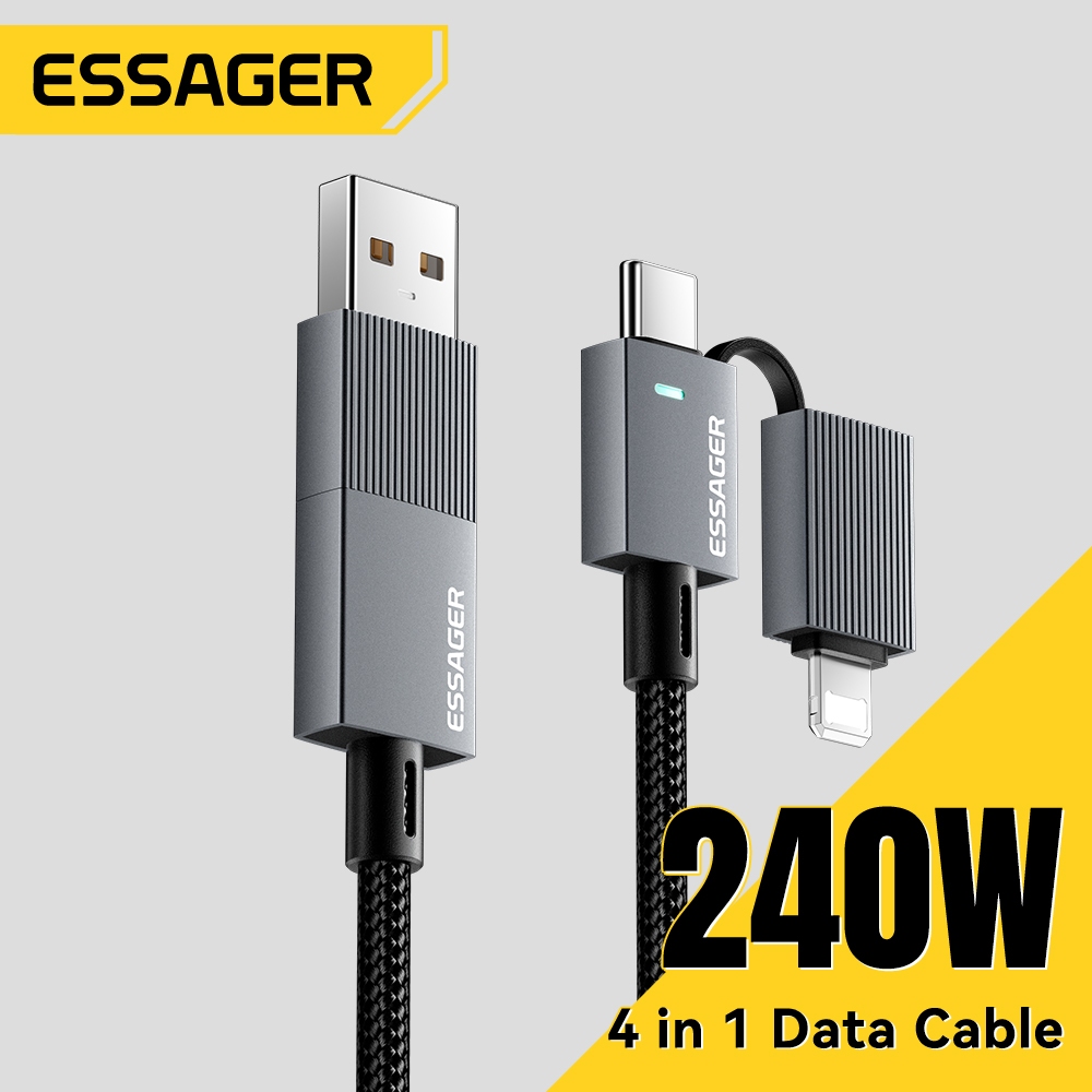 Essager 4 trong 1 Cáp dữ liệu siêu nhanh 240W Max tích hợp Chip đánh dấu điện tử cho điện thoại và máy tính xách tay