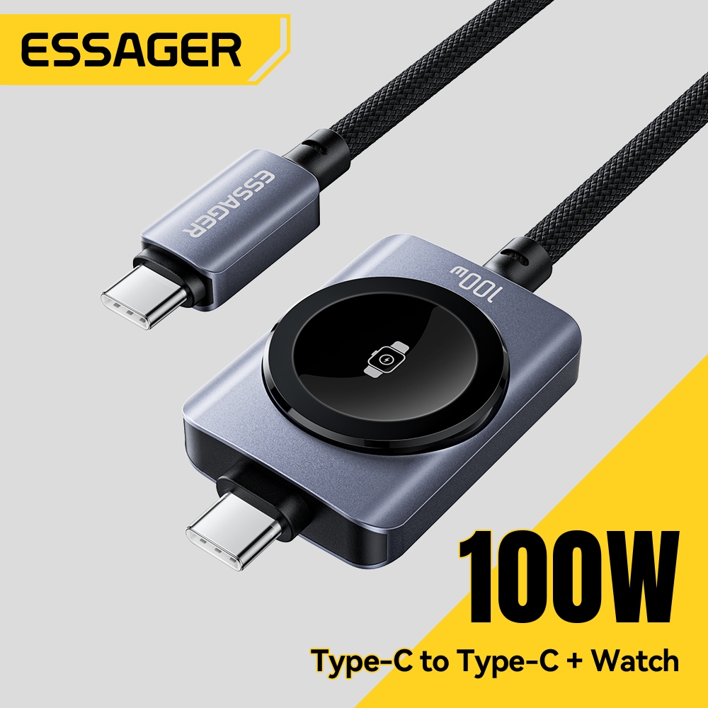 Cáp dữ liệu đồng hồ ESSAGER 100W 2 trong 1 Type-C Sạc nhanh và truyền dữ liệu Chip đánh dấu điện tử 20V / 5A Sạc nhanh 2,5 giờ Sạc đầy MBk Pro
