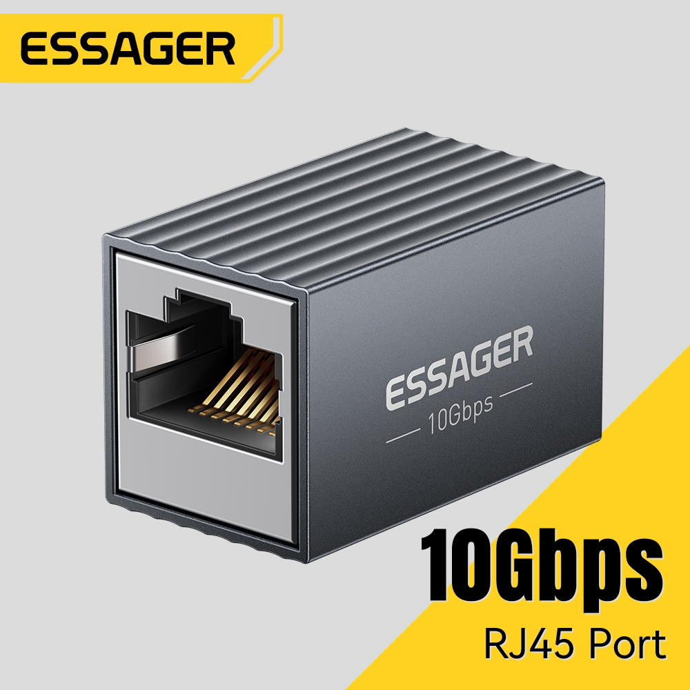 Đầu nối cáp mạng ESSAGER 10 Gigabit / Gigabit 100 mét Nối dài Truyền ổn định trên 100 mét Kim loại Che chắn Chân mạ vàng Cáp mạng Bộ mở rộng cắm và chạy