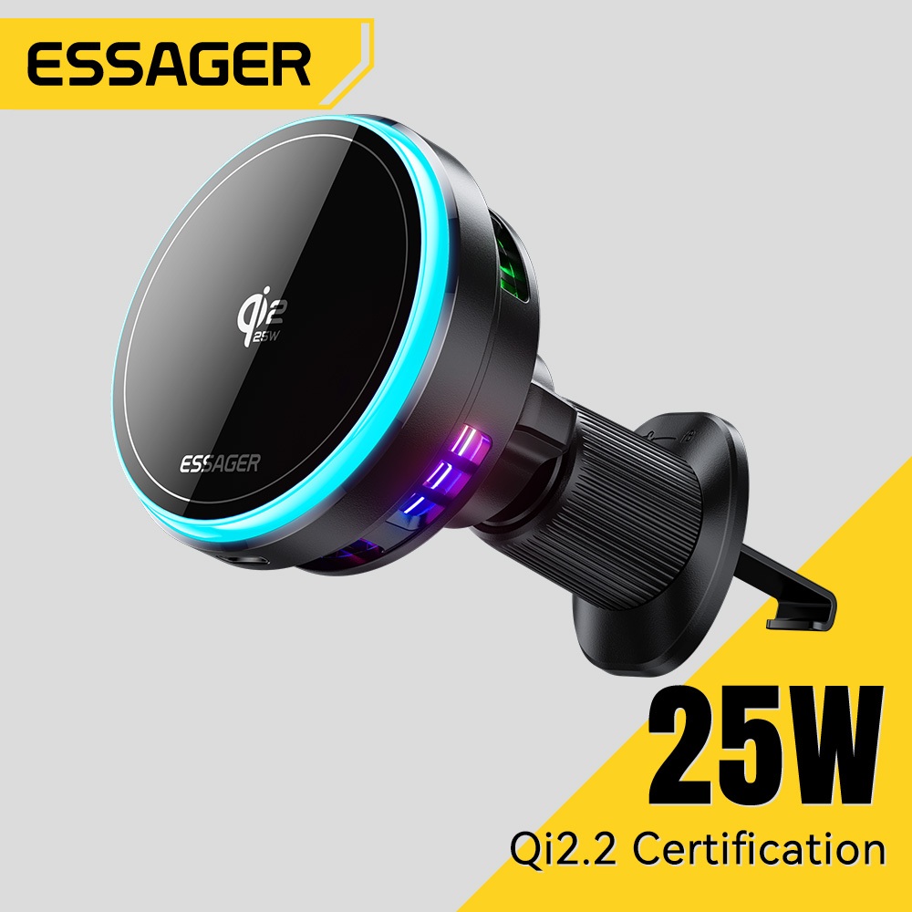 ESSAGER Qi2.2 Sạc không dây từ tính gắn trên ô tô 25W Sạc nhanh Giá đỡ điện thoại làm mát bằng không khí