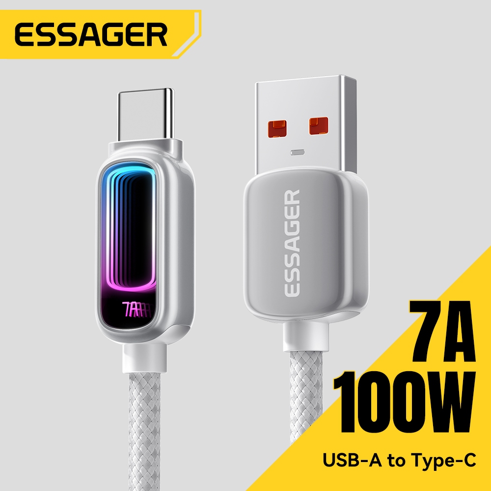 Essager 7A USB-A sang Type-C Cáp sạc nhanh thở động nhiều màu Đèn RGB tích hợp Chip AI tự động phù hợp với nguồn điện