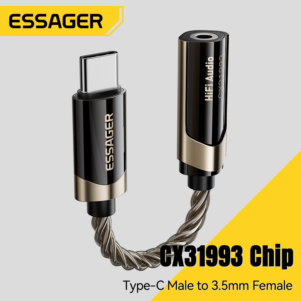 Cáp chuyển đổi âm thanh HiFi Essager Type-C sang 3,5mm – cắm và chạy tương thích rộng rãi