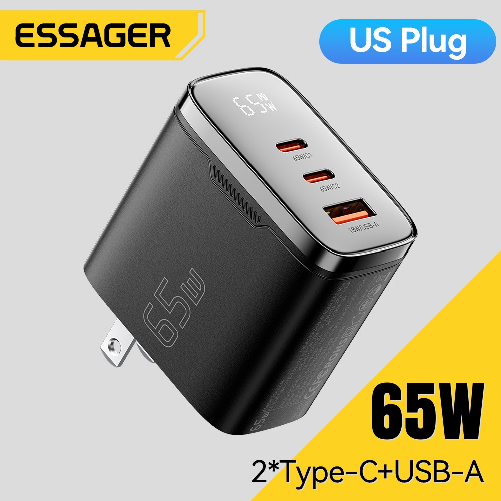 ESSAGER GaN3 65W Digital 2Type-C + USB-A Sạc nhanh hỗ trợ khả năng tương thích hoàn toàn với PD3.2 / PPS / SCP / QC4.0