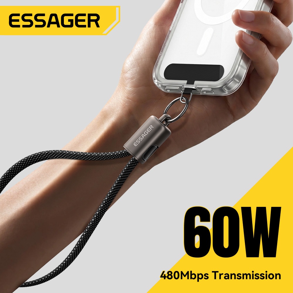 Cáp dữ liệu dây buộc Essager C-C / C-L 60W, Tốc độ truyền 480Mbps, Cáp dữ liệu di động