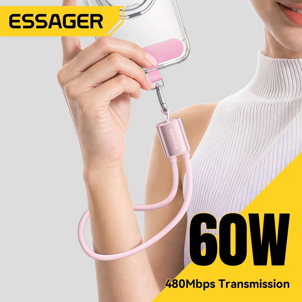 Cáp dữ liệu dây buộc Essager C-C 60W có sẵn trong ba màu Cáp dữ liệu di động và sành điệu cho Android IP