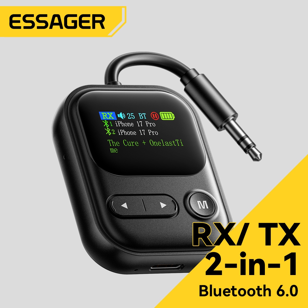 Bộ chuyển đổi Bluetooth ESSAGER Type-C Bluetooth 6.0 Truyền và Tiếp nhận Màn hình kỹ thuật số LCD 2 trong 1 Bộ chuyển đổi âm thanh không mất một đến hai