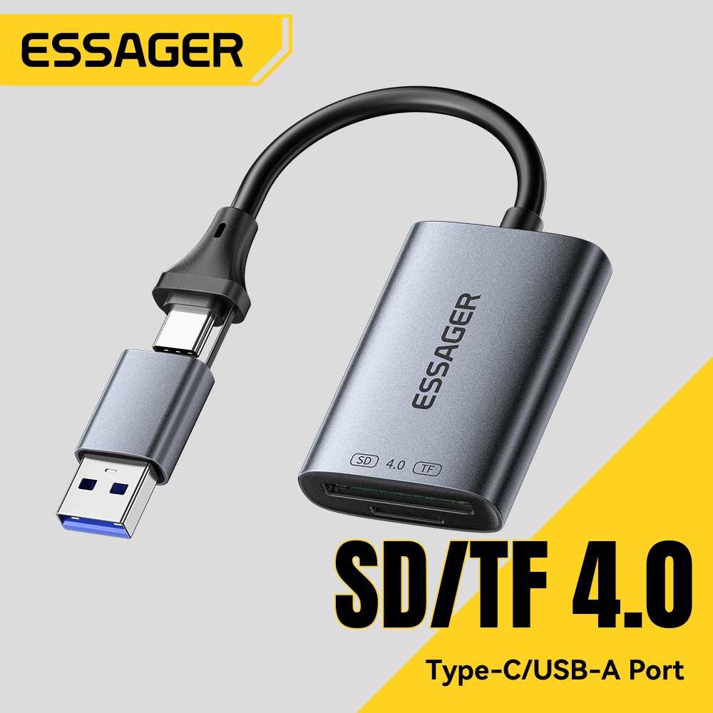 Đầu đọc thẻ 5Gbps tốc độ cao ESSAGER Type-A + Type-C Cổng kép không gian sâu màu xám Mini 17mm Hỗ trợ thẻ nhớ 2TB phổ biến cho máy ghi âm Drone