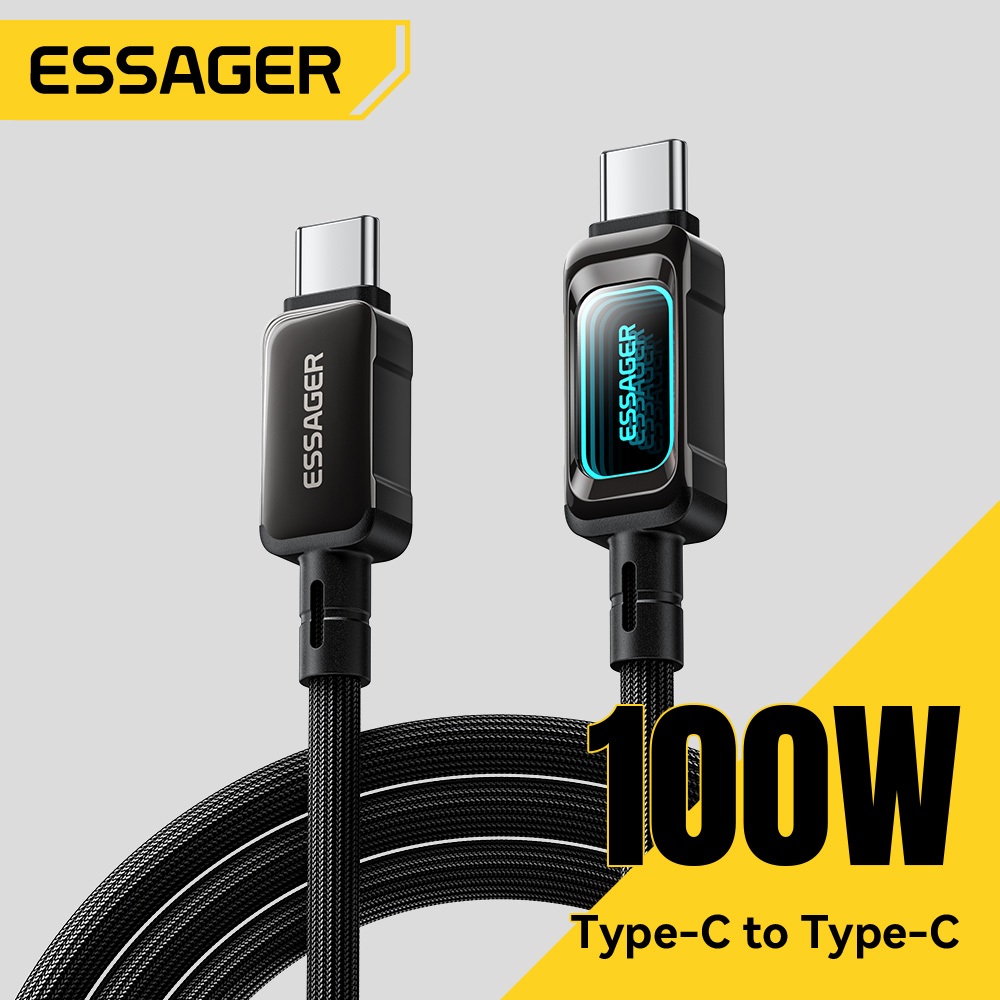 Cáp Dữ Liệu ESSAGER 100W 5A Sạc Nhanh Type-C Sang Type-C Tích Hợp Chip Đánh Dấu Điện Thoại Laptop Đa Năng
