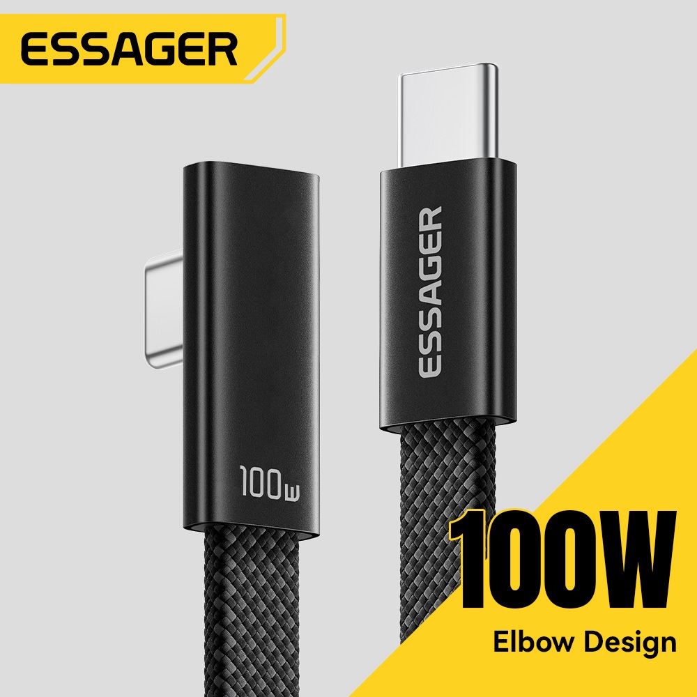 ESSAGER 90 Độ 100W 5A Bện Loại C Cáp Sạc Nhanh Đồng Bộ Dữ Liệu E-Marker USB C Dây Sạc