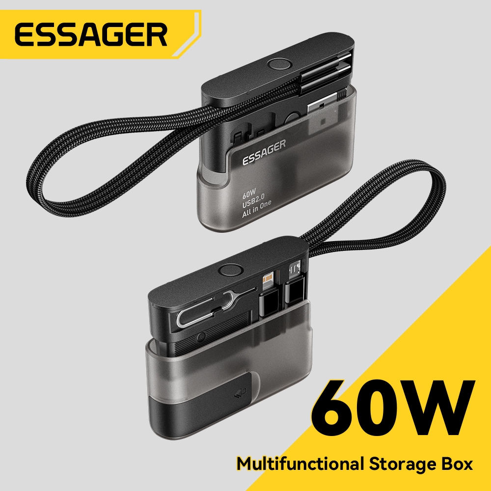 ESSAGER Hộp lưu trữ đa chức năng Cáp dữ liệu sạc 60W 3A 480Mbps Truyền dữ liệu TF Khe cắm thẻ SIM Giá đỡ điện thoại