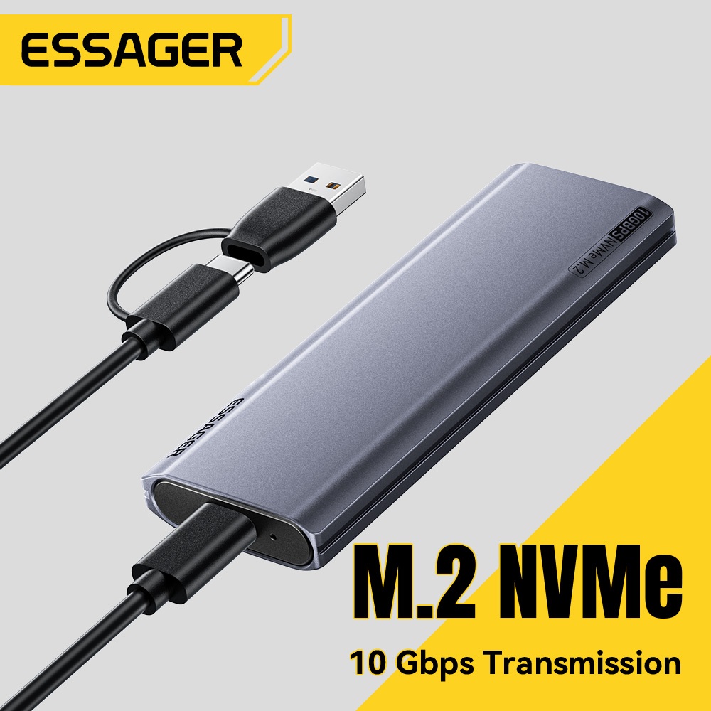 ESSAGER M.2 NVMe SSD Vỏ USB3.2 Gen2 10Gbps Vỏ SSD gắn ngoài không cần dụng cụ Hỗ trợ 2230 2242 2260 2280 Max 8TB