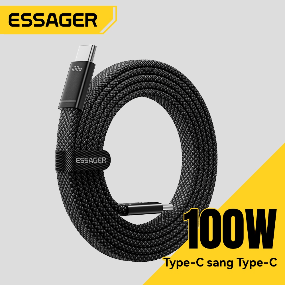 Cáp dữ liệu Essager C-C 100W với Chip đánh dấu điện tử Thiết kế siêu mỏng để lưu trữ dễ dàng