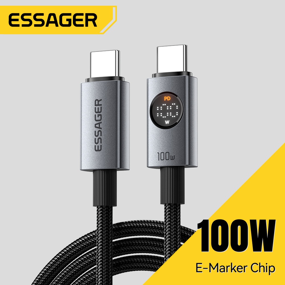 Cáp dữ liệu hiển thị kỹ thuật số Essager C-C / A-C 100W có Chip E-Marker Sạc nhanh cho ip