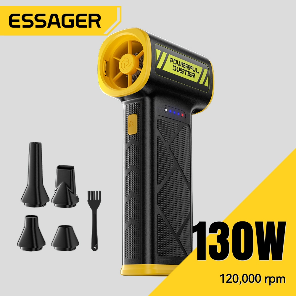 Quạt cầm tay Turbo bạo lực ESSAGER 130W 120000Máy thổi bụi không khí RPM Điều chỉnh 3 bánh răng 5000mAh Loại pin ‐ C cho bàn phím PC Làm sạch lá xe