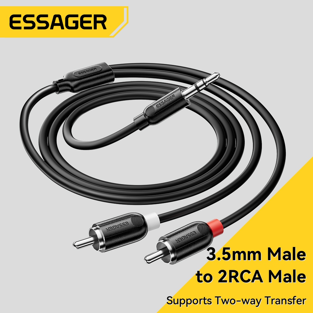ESSAGER 3.5mm đến Dual Lotus Head Cáp âm thanh RCA có mạ vàng Chất lượng âm thanh không phá hủy cho điện thoại di động và máy tính Kết nối với cáp kết nối khuếch đại âm thanh